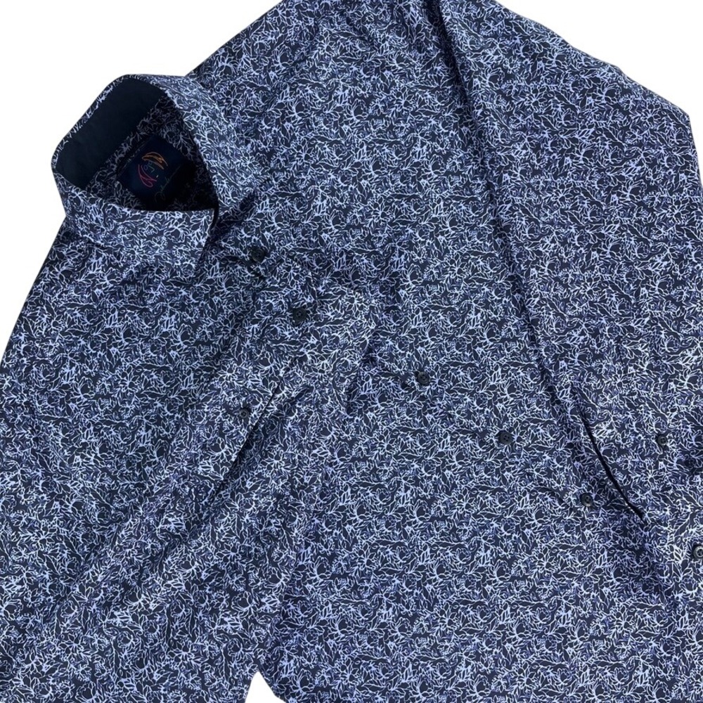 John Lennon Button Down Shirt Mens Large Blue Floral Stretch Cotton Blend